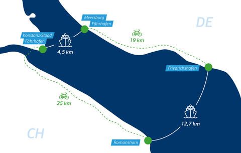 Route Biketour-Ticket Obersee von Konstanz nach Meersburg, FN und Romanshorn