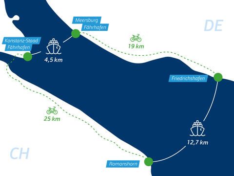 Route Biketour-Ticket Obersee von Konstanz nach Meersburg, FN und Romanshorn