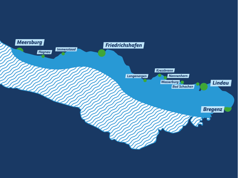 Grafik des Bodensees mit Markierung des Obersees und der Orte am Obersee