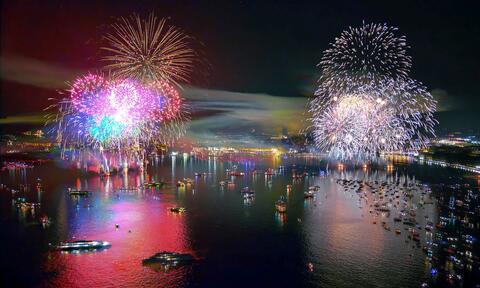 Luftaufnahme, Feuerwerk, Schiff, Seenachtfest, Konstanz
