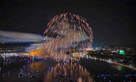 Luftaufnahme, Feuerwerk, Schiff, Seenachtfest, Konstanz