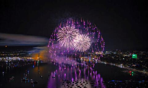 Luftaufnahme, Feuerwerk, Schiff, Seenachtfest, Konstanz