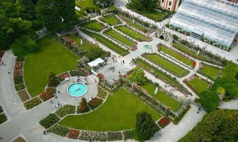 Vogelperspektive auf den italienischen Rosengarten auf der Blumeninsel Mainau