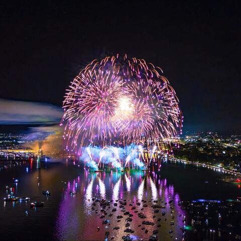 Luftaufnahme, Feuerwerk, Schiff, Seenachtfest, Konstanz
